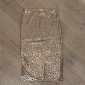 H&M – Sequin Midi Skirt – Gold – Size Medium
